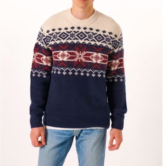 Abercrombie & Fitch, Holiday Pattern Crew Sweater, off White Pattern - Picture 2 of 7